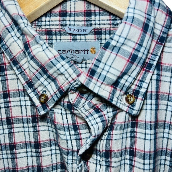 Carhartt tan/blk/red‎ plaid short Sleeve men’s button-up 2front pocket M shirt - Picture 5 of 8